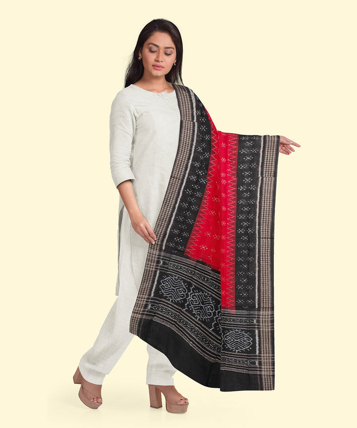 Red black handloom cotton sambalpuri dupatta