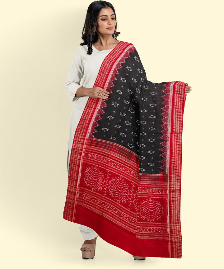 Black red handwoven sambalpuri cotton dupatta