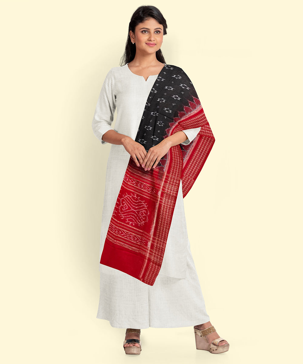 Black red handwoven sambalpuri cotton dupatta