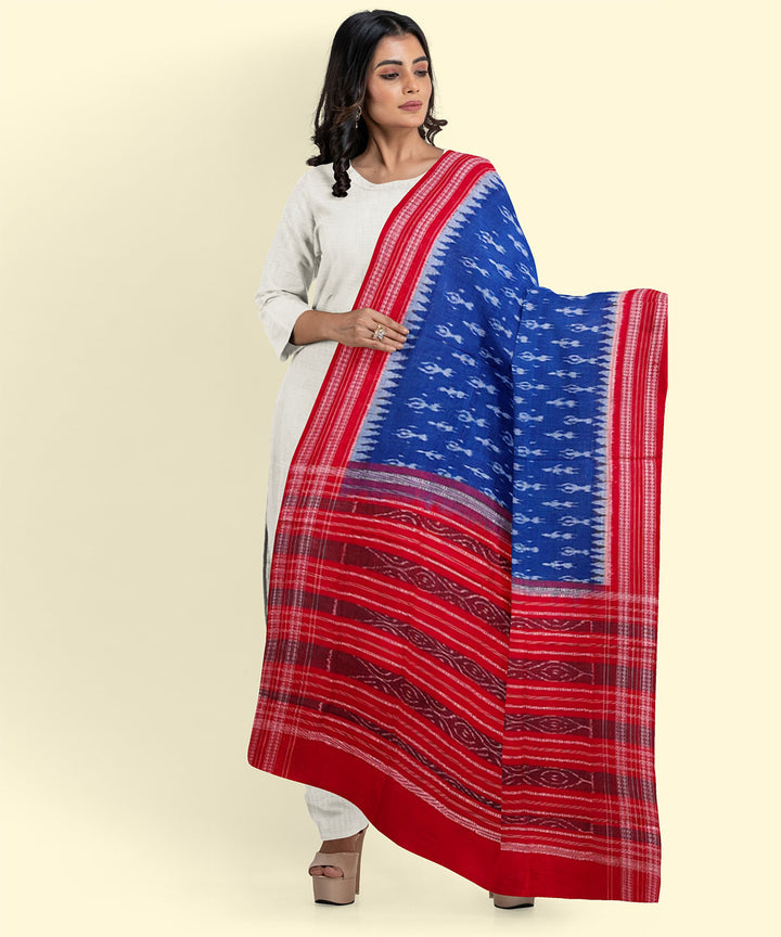 Navy blue red handloom cotton sambalpuri dupatta