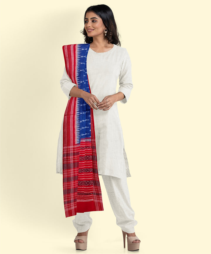 Navy blue red handloom cotton sambalpuri dupatta