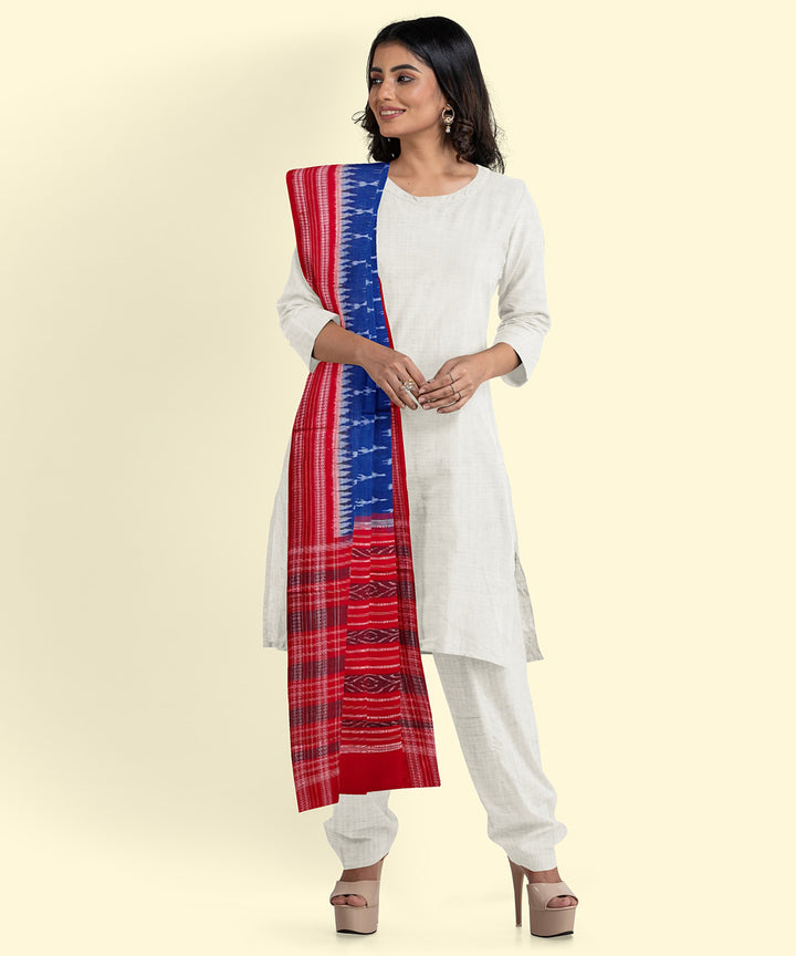 Navy blue red handloom cotton sambalpuri dupatta