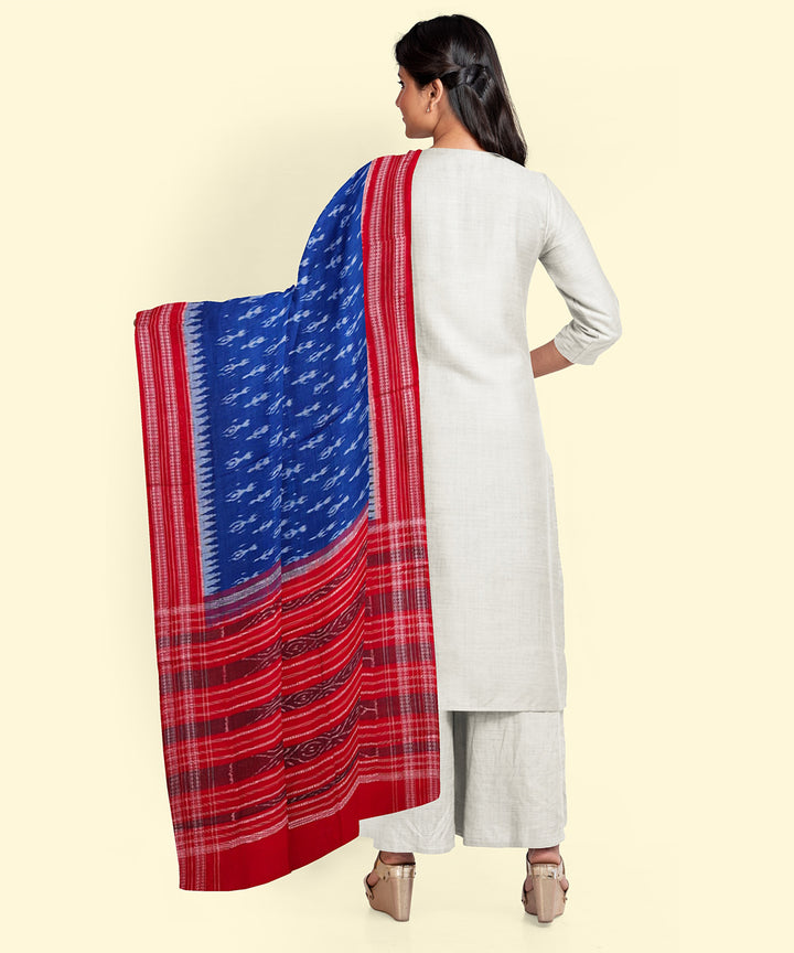 Navy blue red handloom cotton sambalpuri dupatta