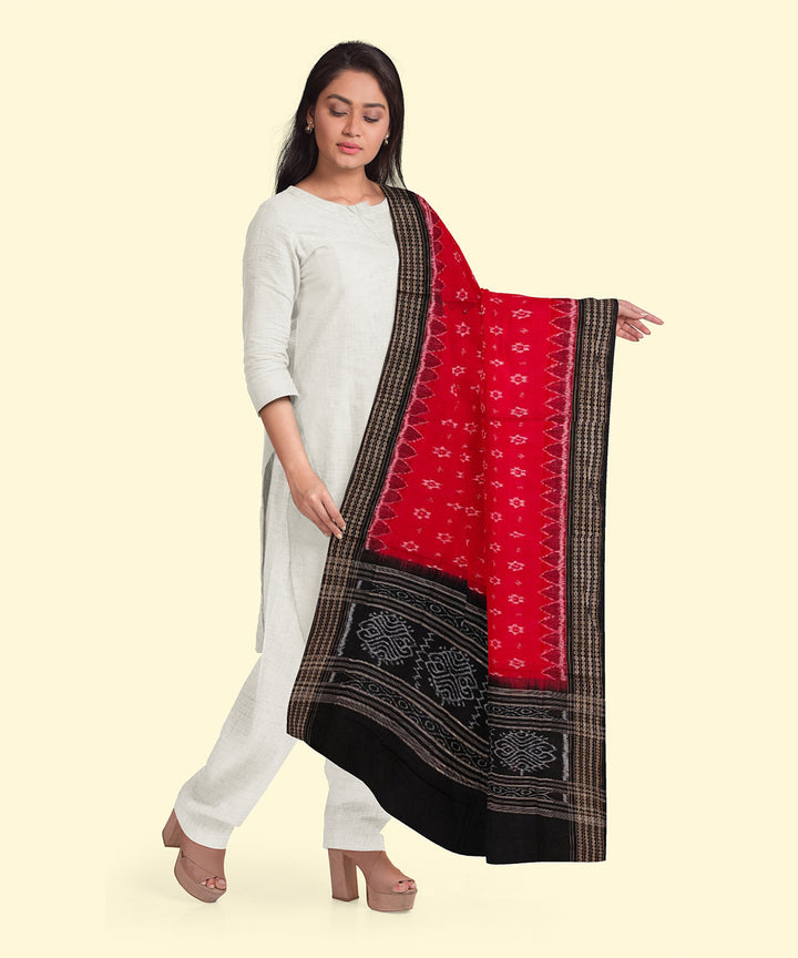 Red black handwoven sambalpuri cotton dupatta