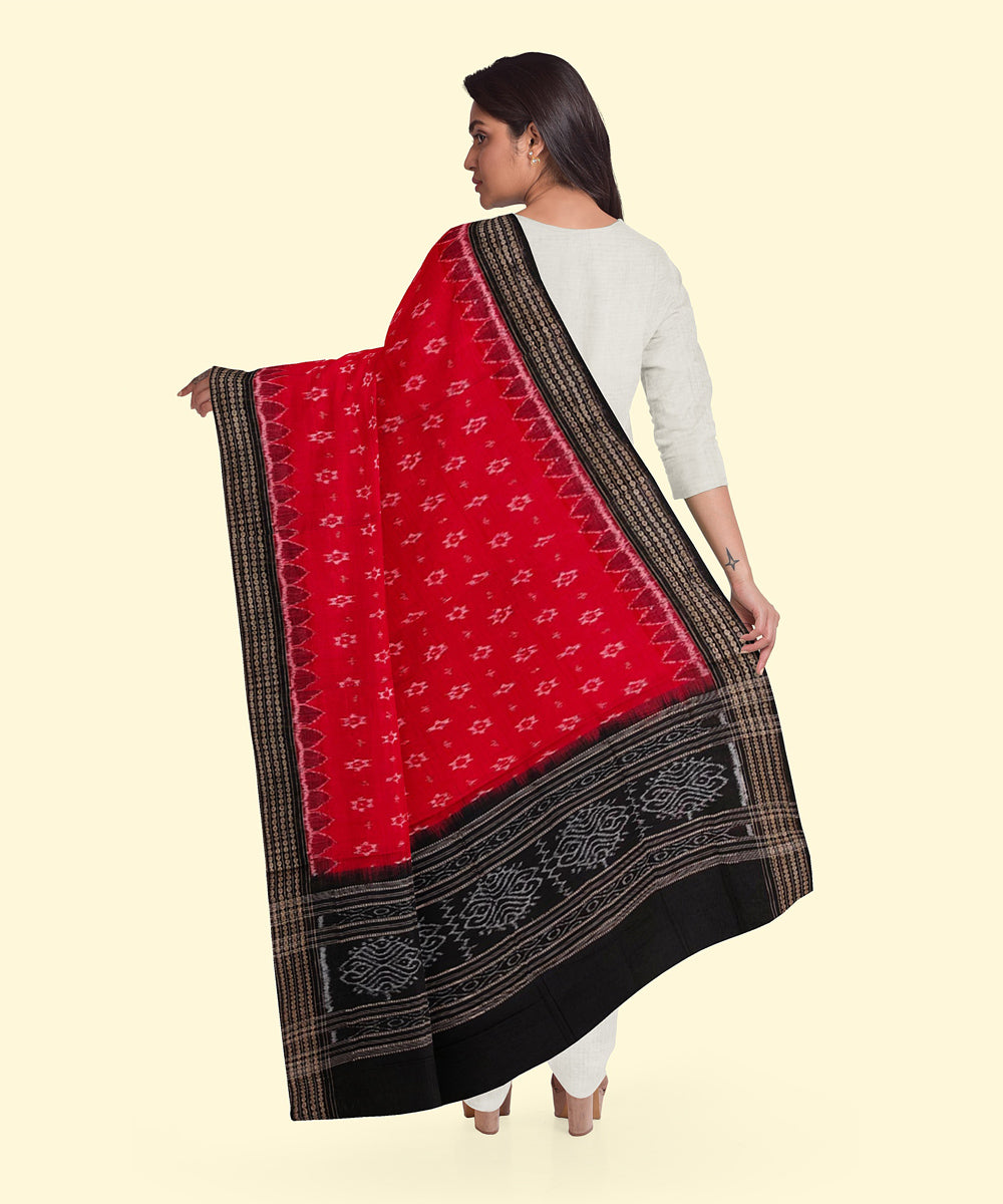 Red black handwoven sambalpuri cotton dupatta