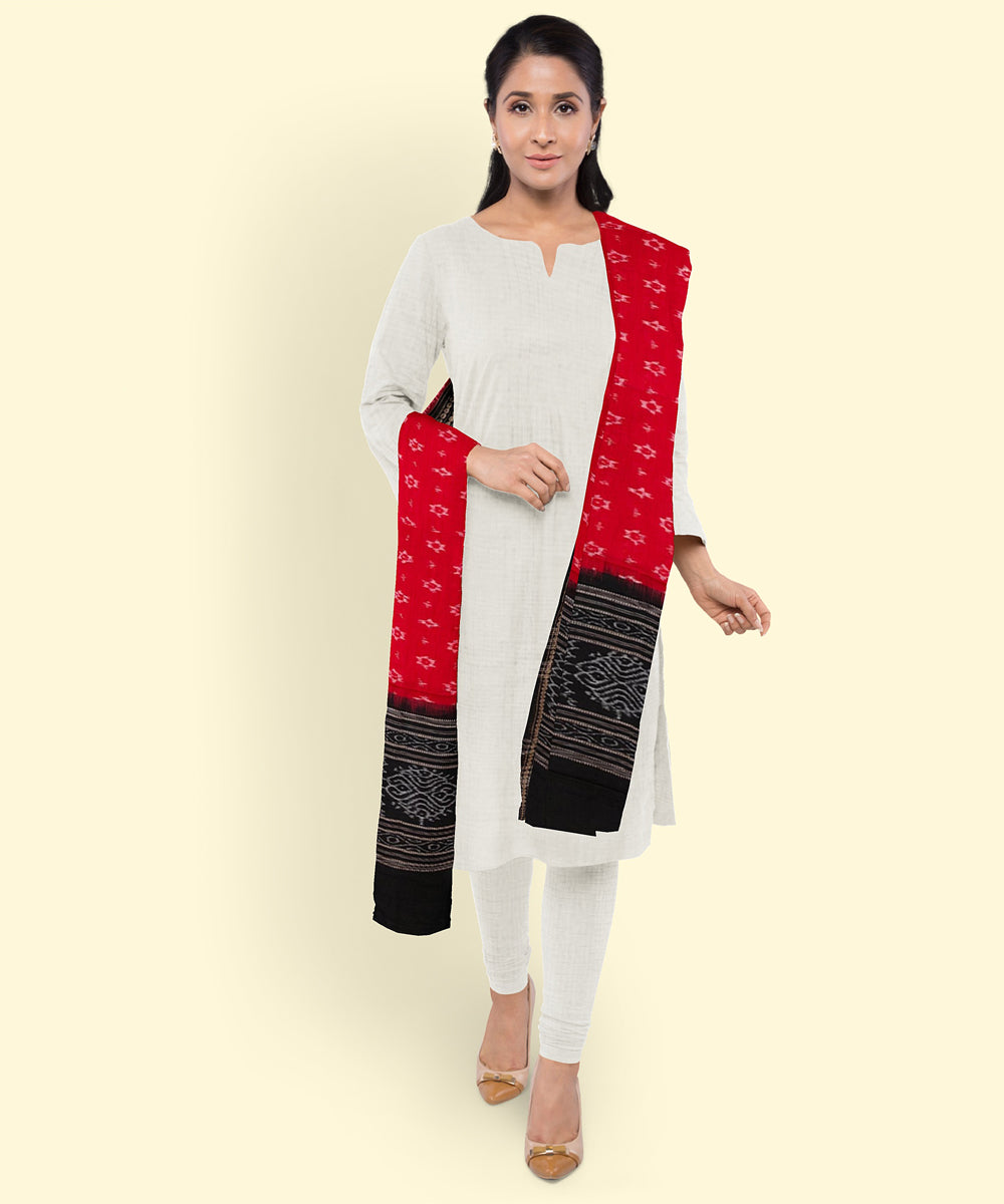 Red black handwoven sambalpuri cotton dupatta