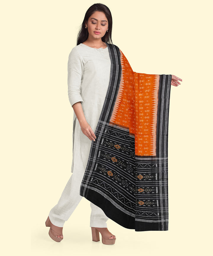 Rust black handwoven sambalpuri cotton dupatta