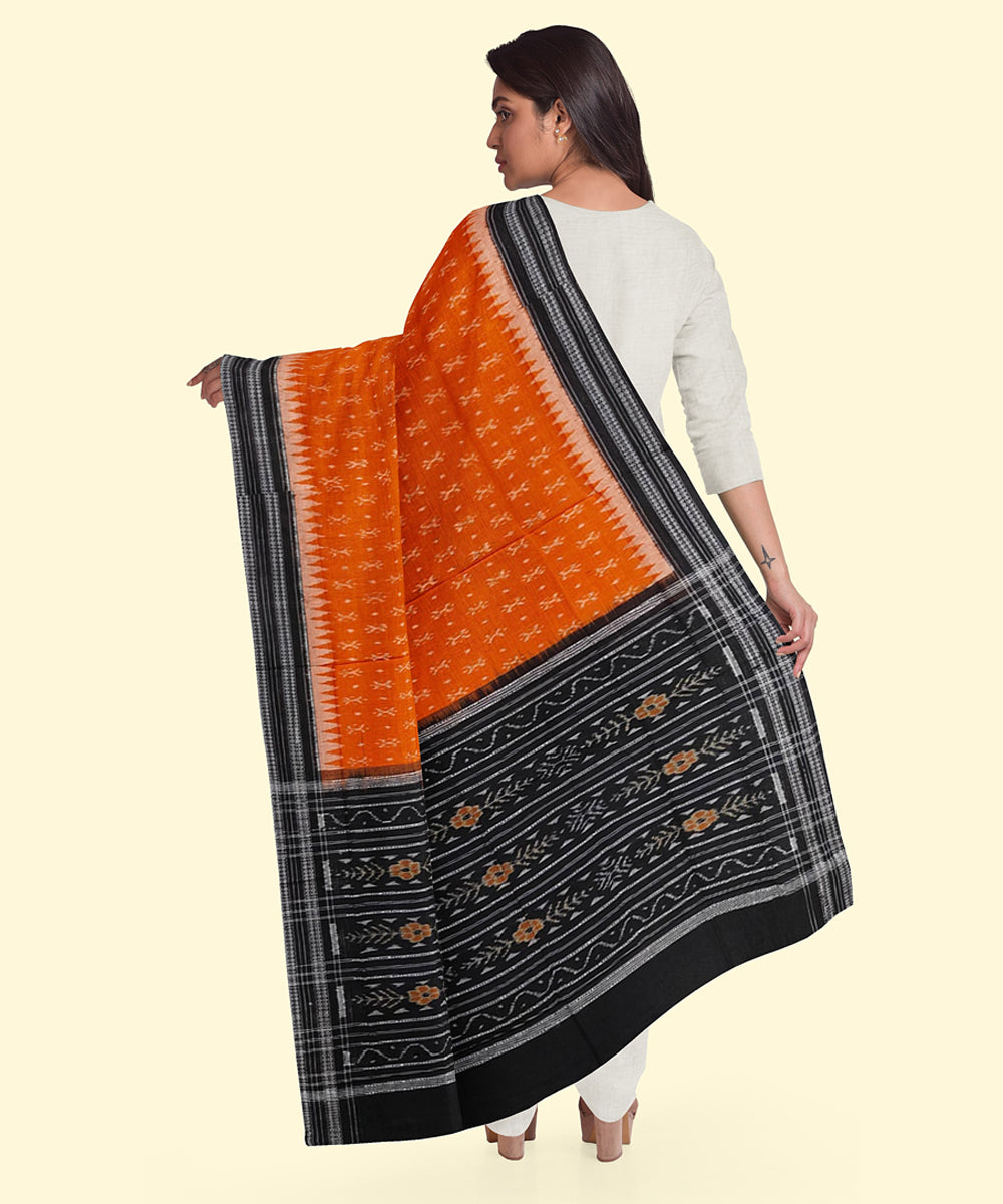 Rust black handwoven sambalpuri cotton dupatta