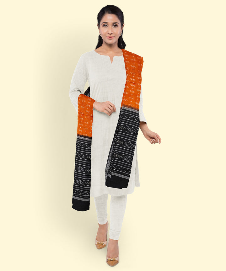 Rust black handwoven sambalpuri cotton dupatta