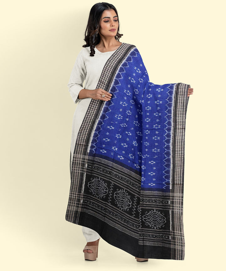 Navy blue black handwoven cotton sambalpuri dupatta