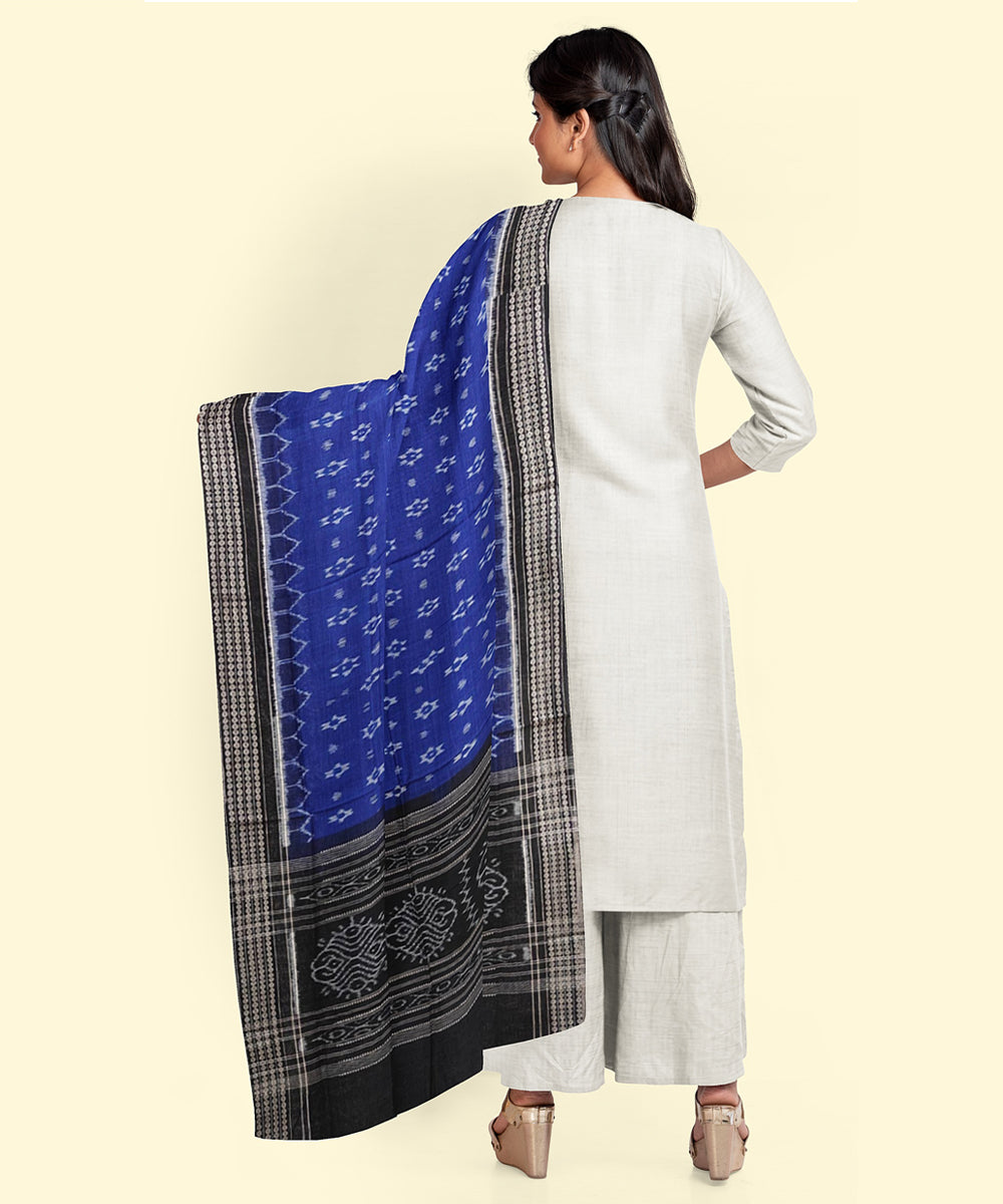 Navy blue black handwoven cotton sambalpuri dupatta