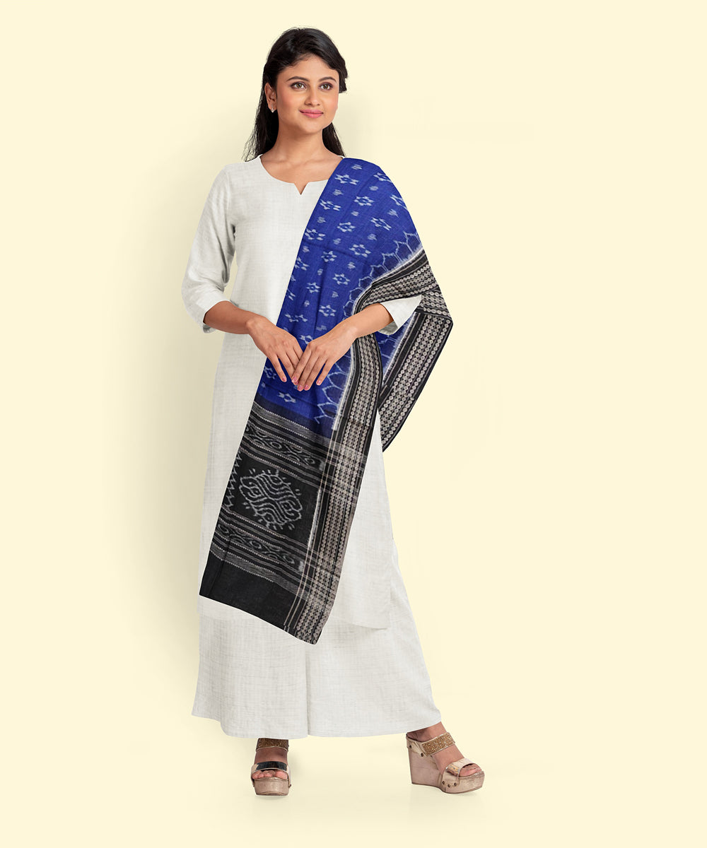 Navy blue black handwoven cotton sambalpuri dupatta