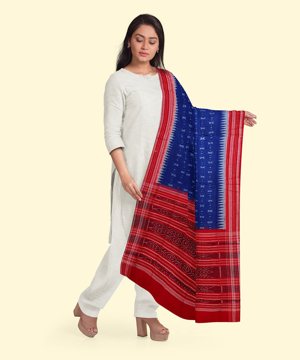 Navy blue red handwoven sambalpuri cotton dupatta