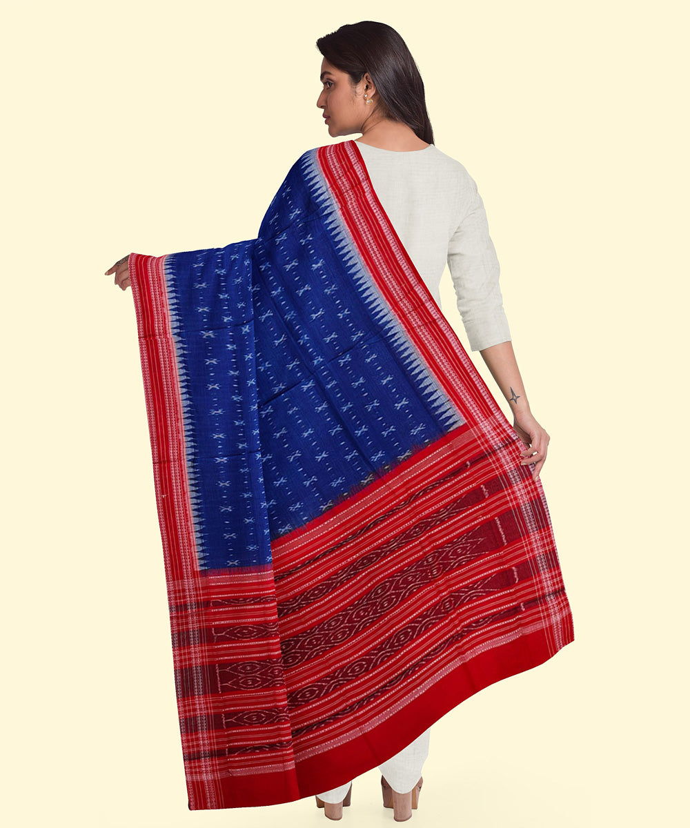 Navy blue red handwoven sambalpuri cotton dupatta