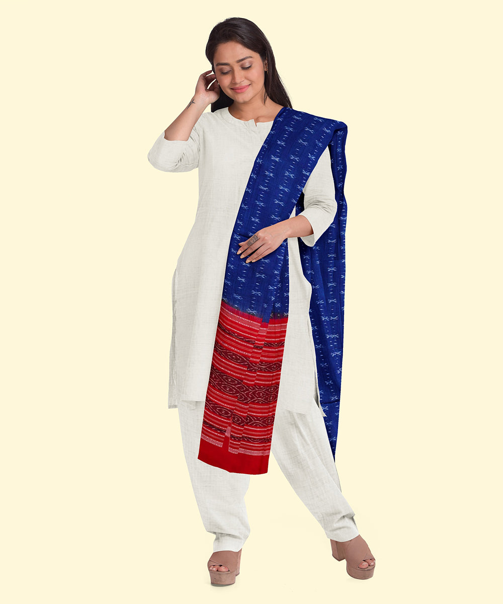 Navy blue red handwoven sambalpuri cotton dupatta