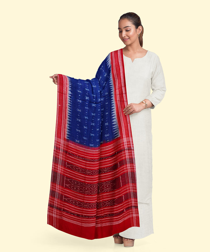 Navy blue red handwoven sambalpuri cotton dupatta