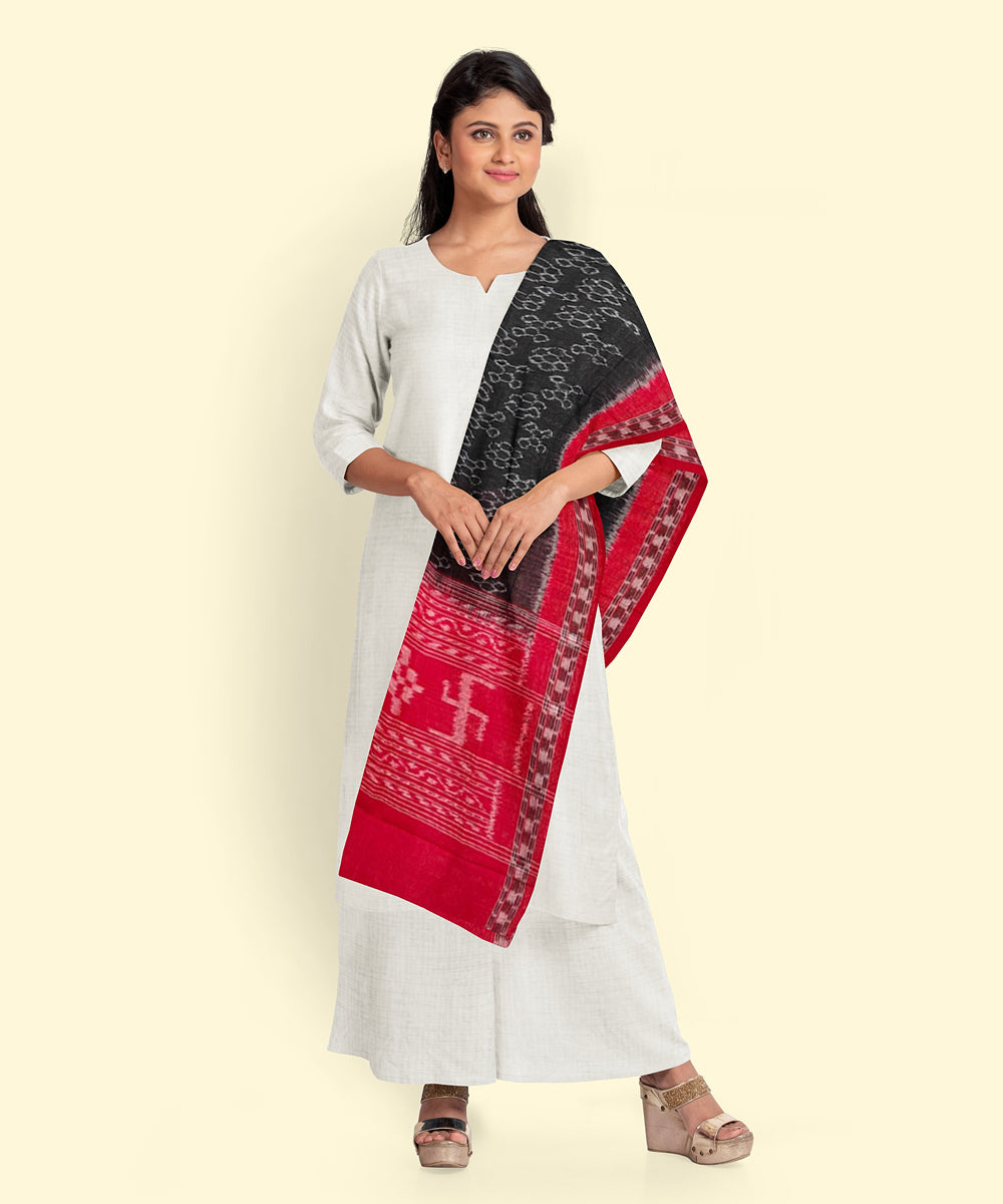 Black red cotton sambalpuri handwoven dupatta