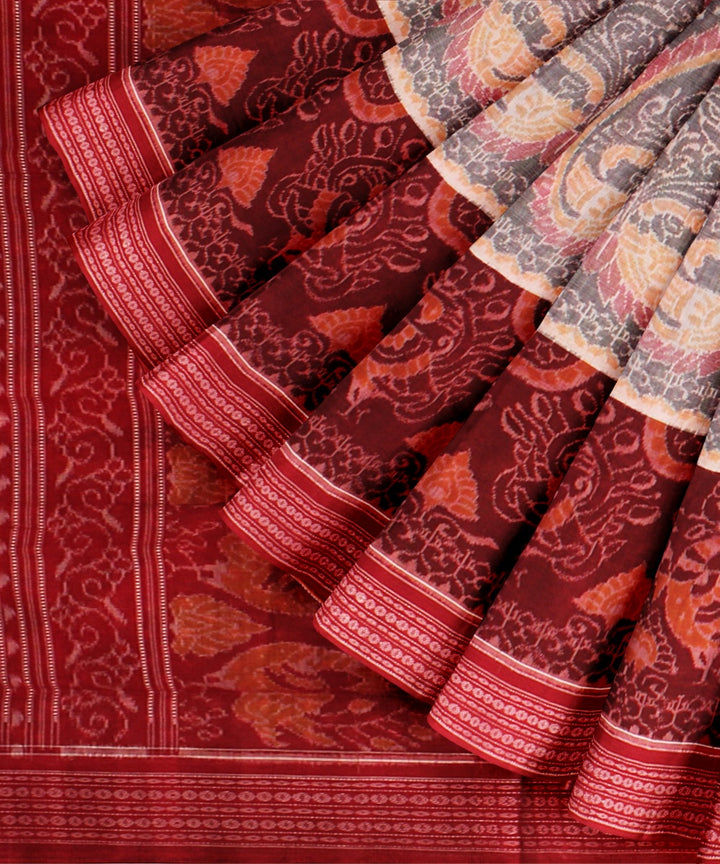 Grey red cotton handloom sambalpuri saree