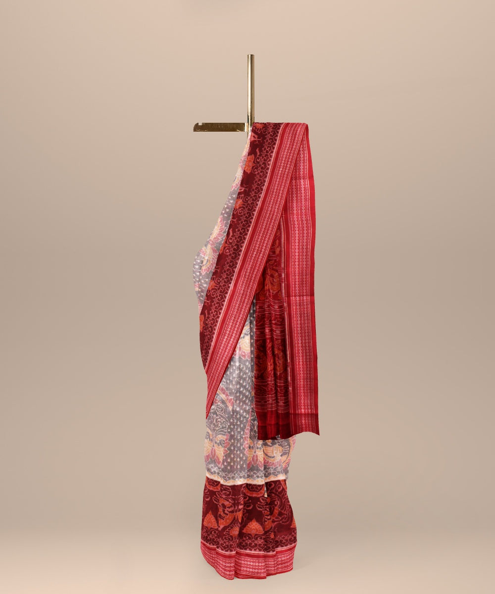 Grey red cotton handloom sambalpuri saree