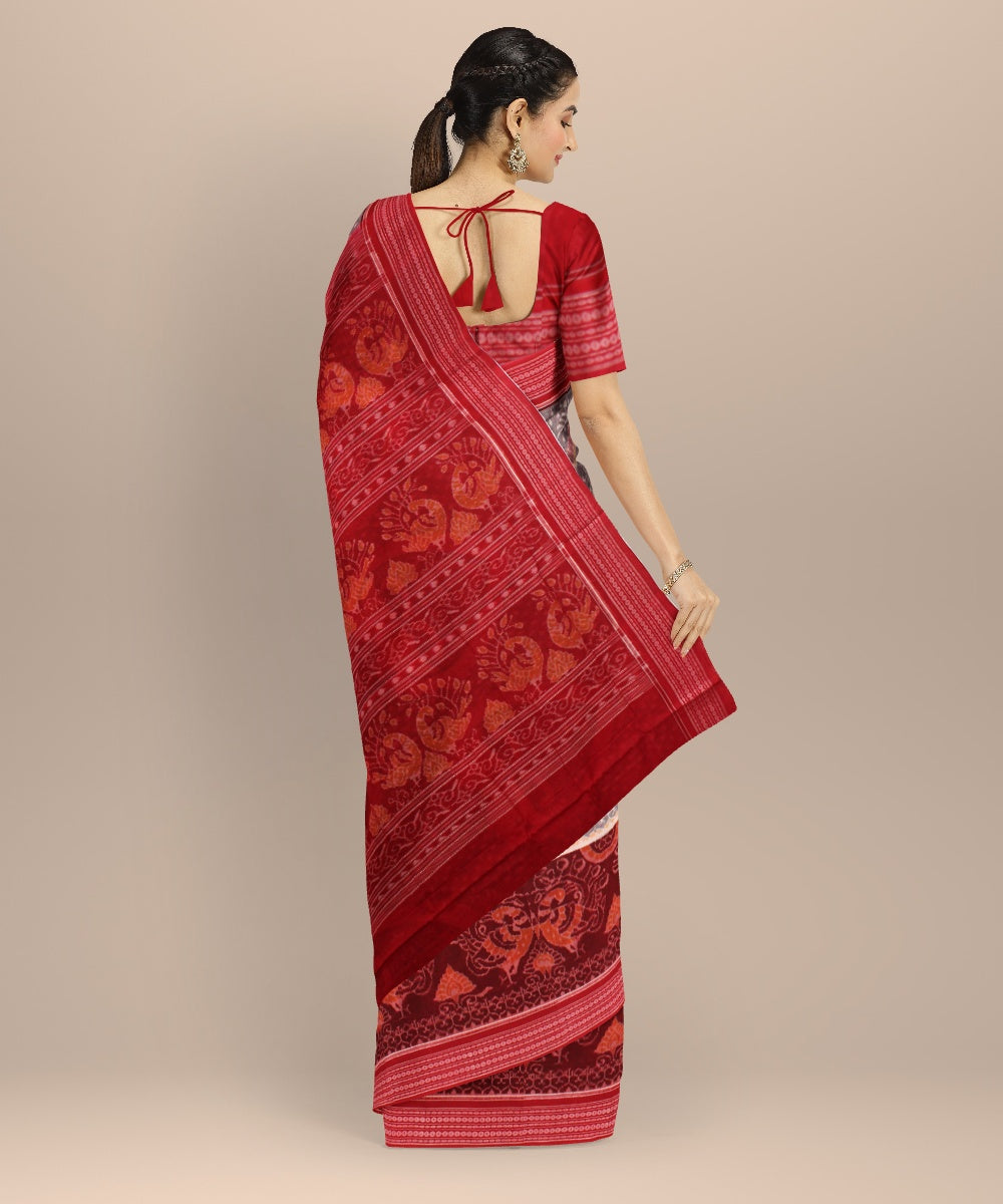 Grey red cotton handloom sambalpuri saree