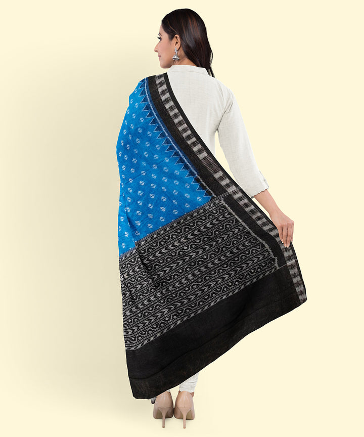 Cyan blue black handwoven cotton sambalpuri dupatta