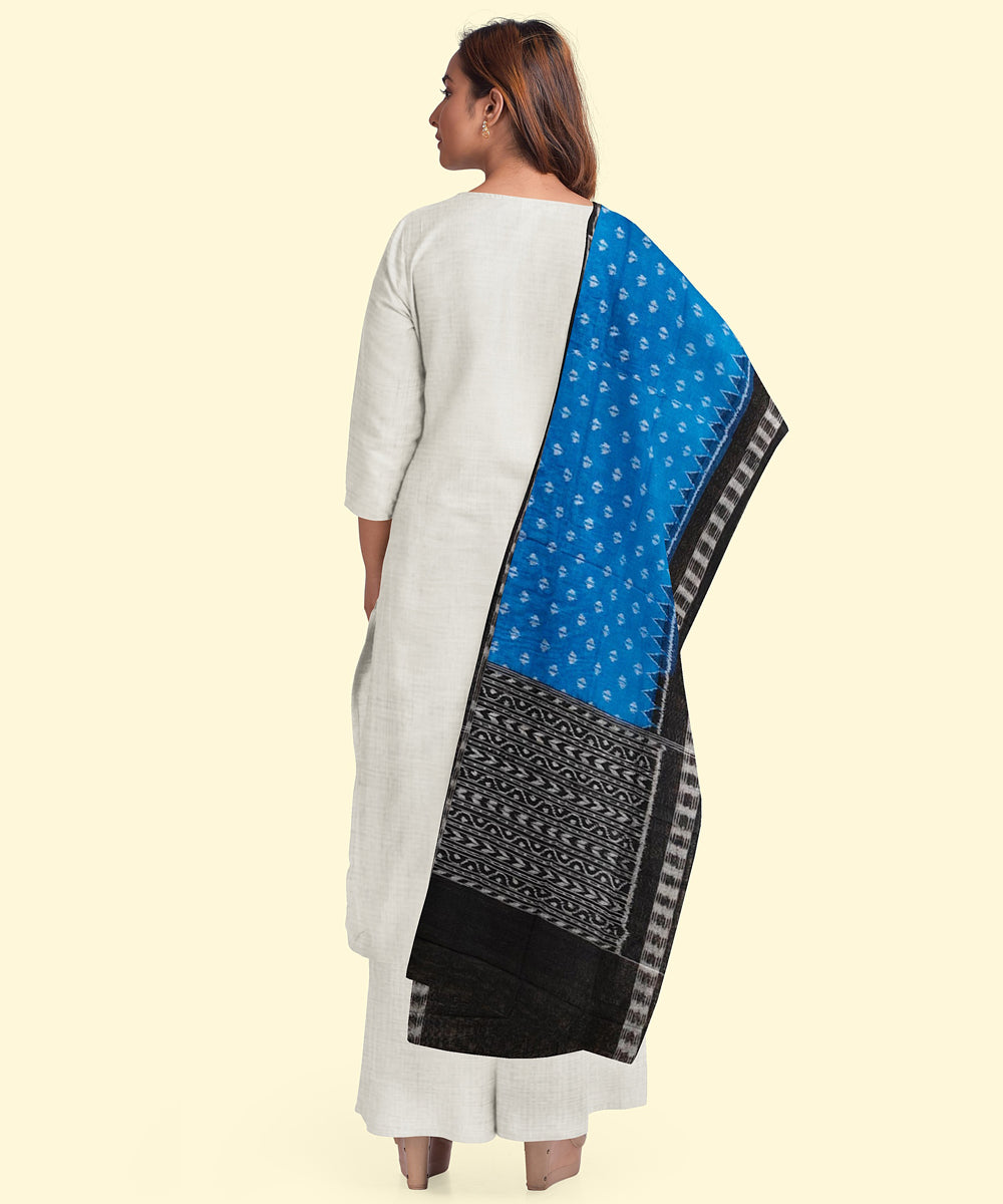 Cyan blue black handwoven cotton sambalpuri dupatta