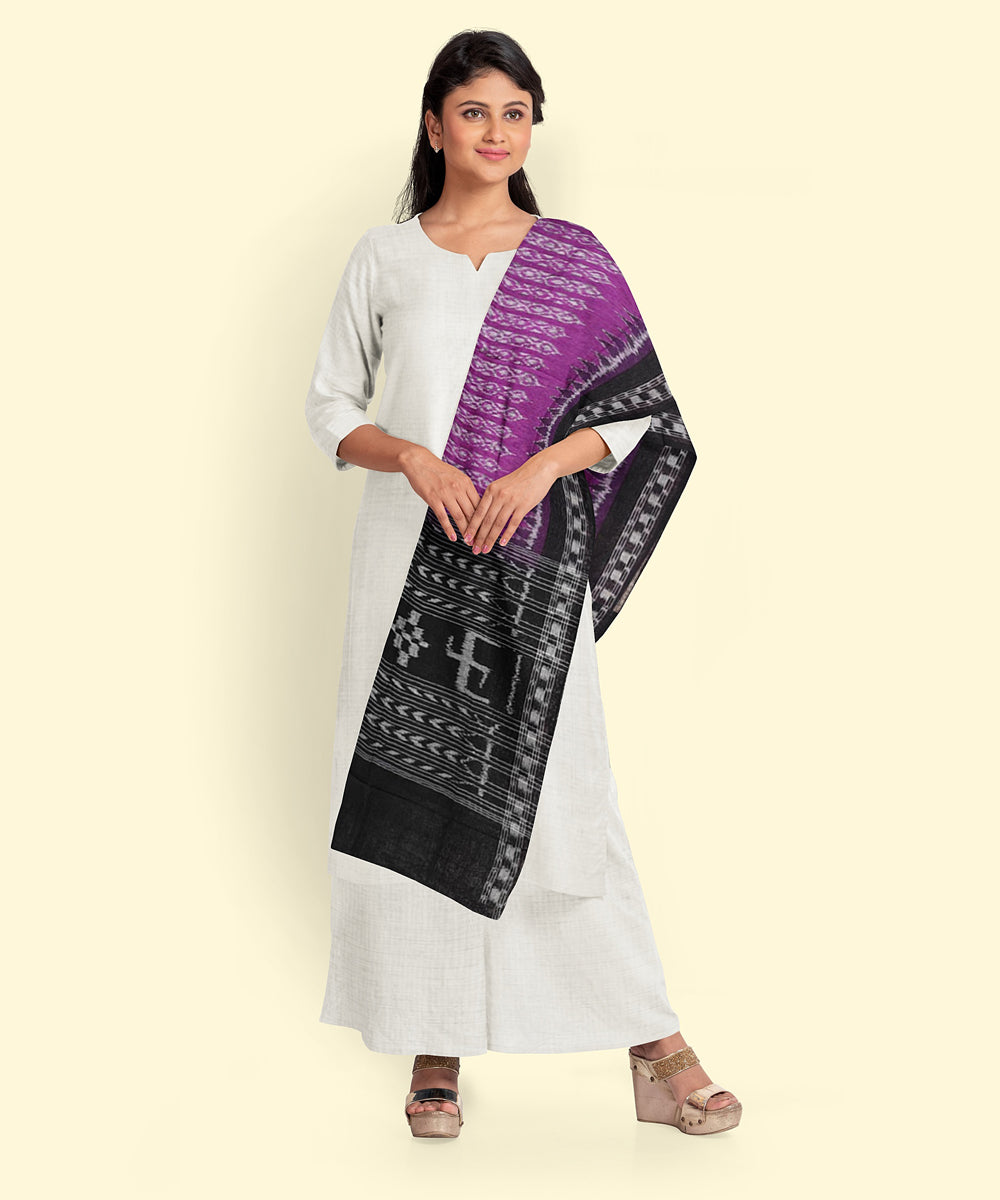 Purple black handwoven cotton sambalpuri dupatta