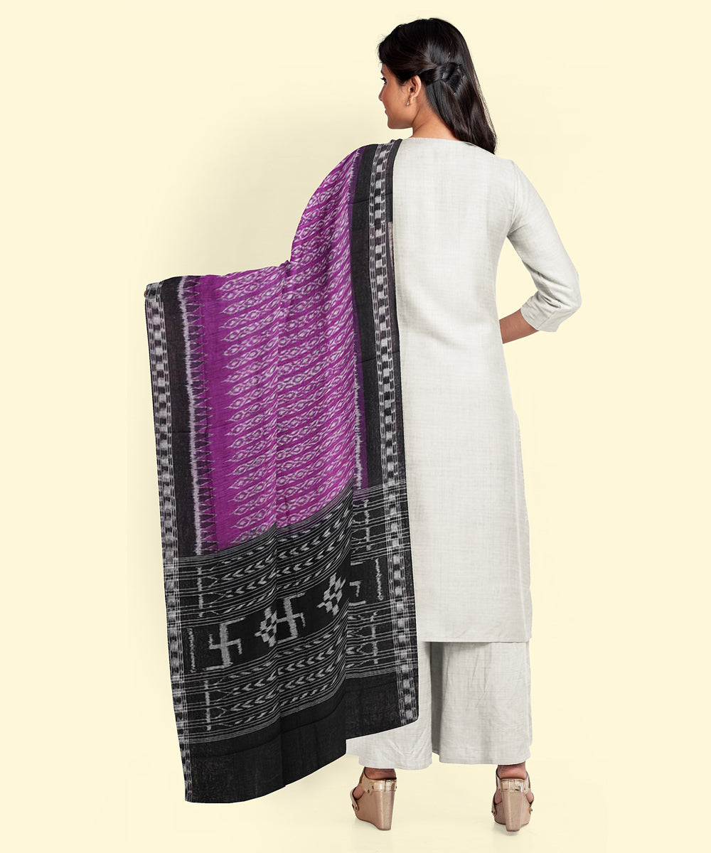 Purple black handwoven cotton sambalpuri dupatta