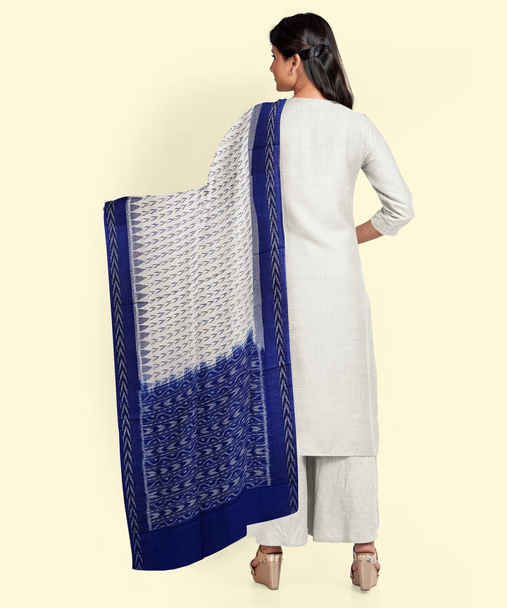 White blue handwoven cotton sambalpuri dupatta