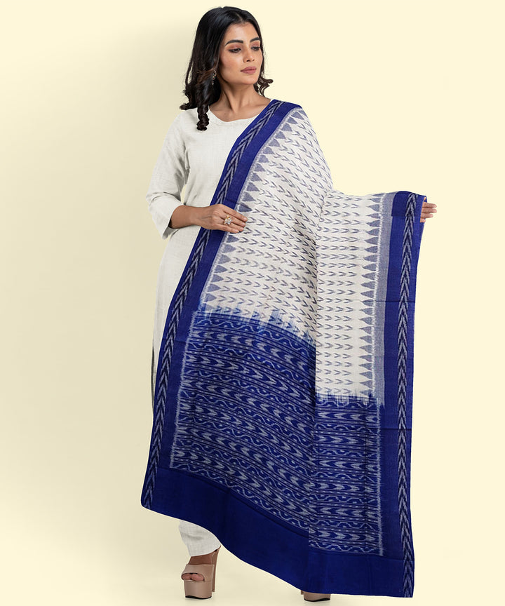 White blue handwoven cotton sambalpuri dupatta