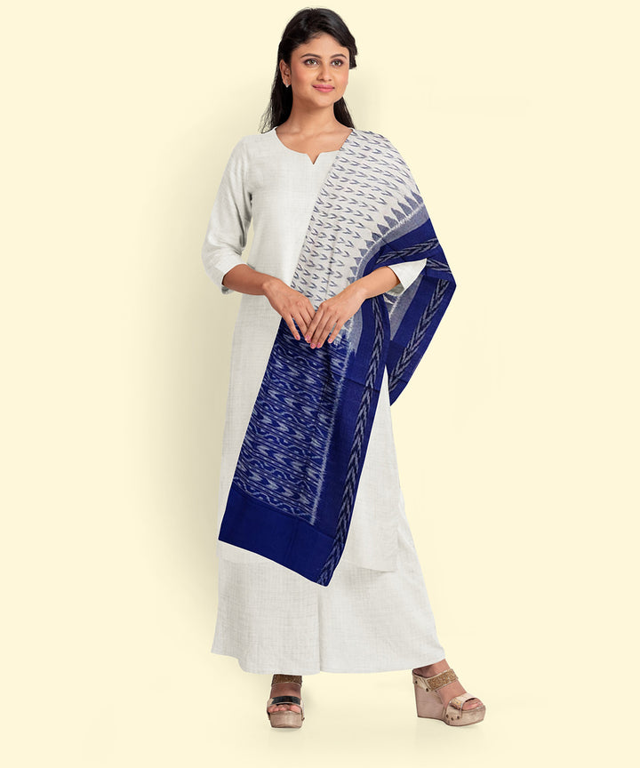 White blue handwoven cotton sambalpuri dupatta