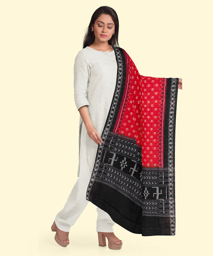 Rust black handwoven cotton sambalpuri dupatta