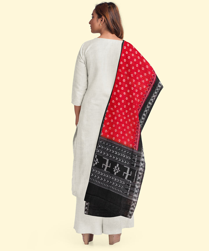 Rust black handwoven cotton sambalpuri dupatta