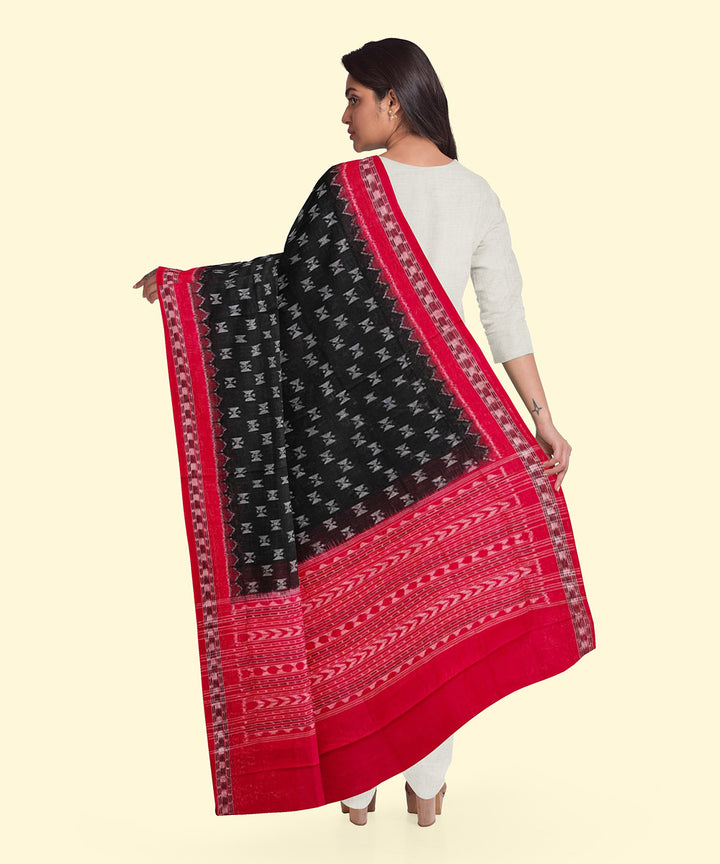 Black red handwoven cotton sambalpuri dupatta