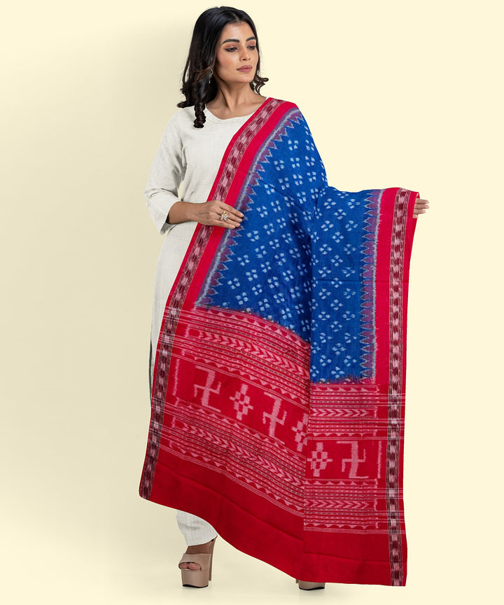 Navy blue red handwoven cotton sambalpuri dupatta