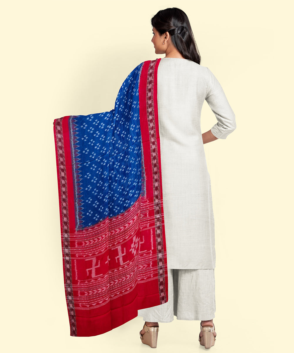 Navy blue red handwoven cotton sambalpuri dupatta