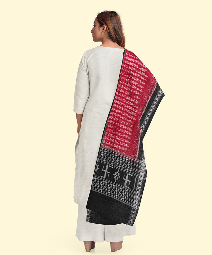 Red black handwoven cotton sambalpuri dupatta