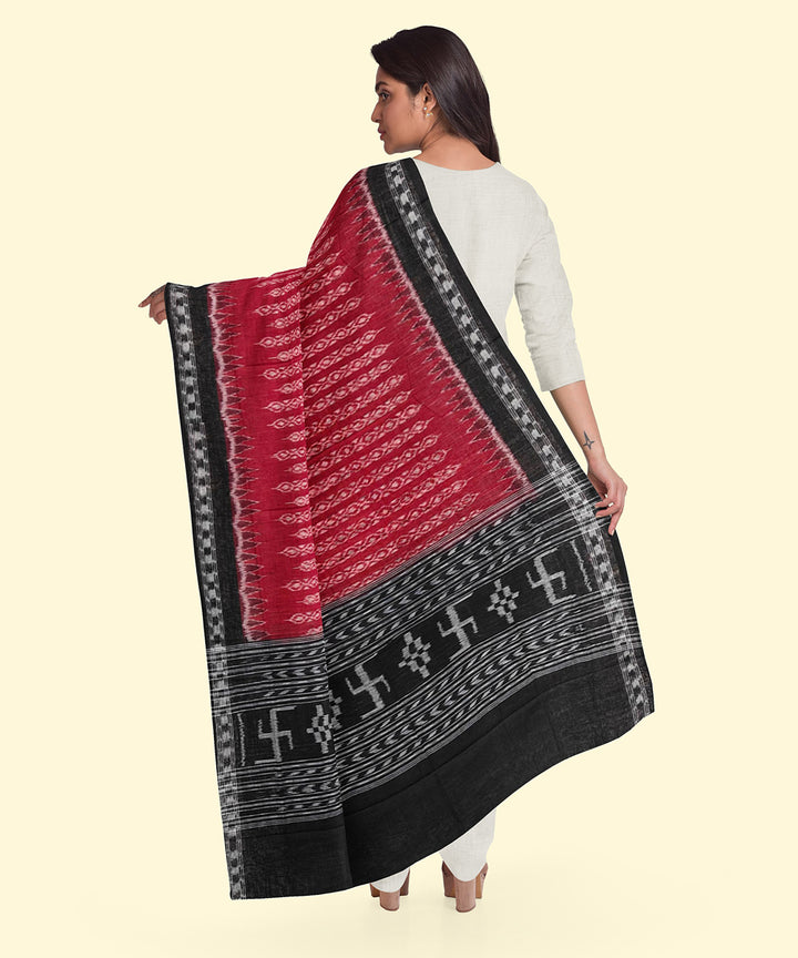 Red black handwoven cotton sambalpuri dupatta