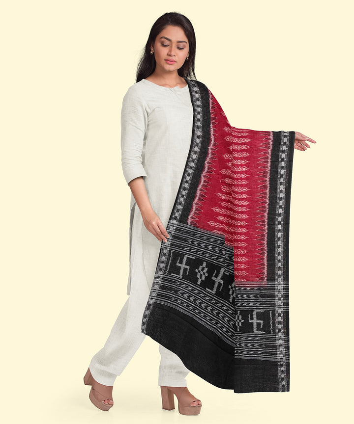 Red black handwoven cotton sambalpuri dupatta