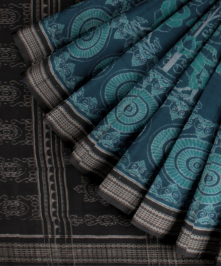 Black teal blue cotton handloom sambalpuri saree