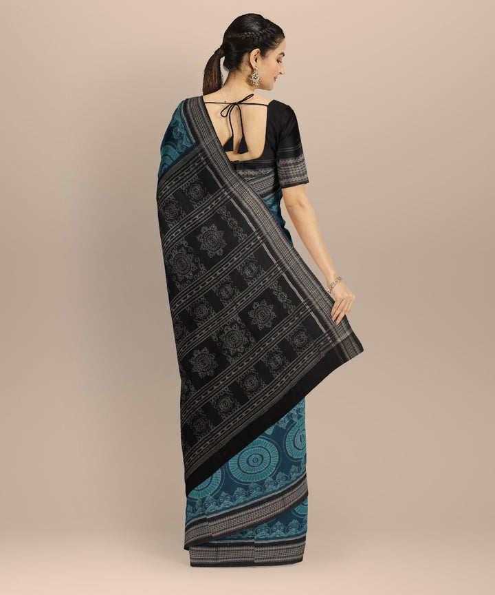 Black teal blue cotton handloom sambalpuri saree