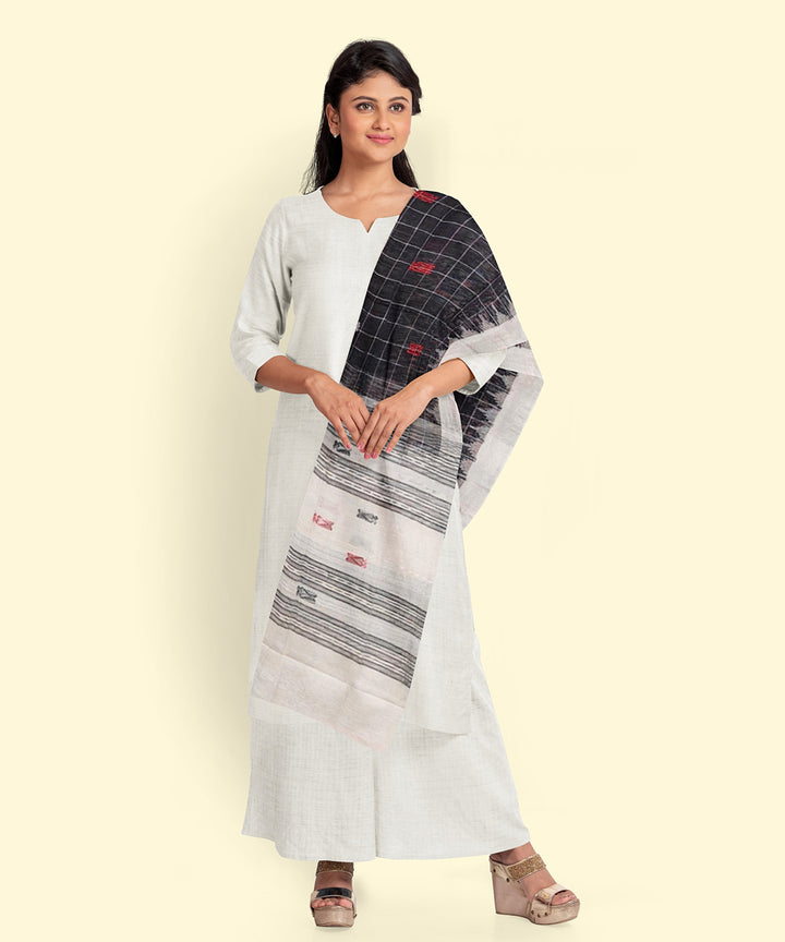 Black white handwoven cotton sambalpuri dupatta