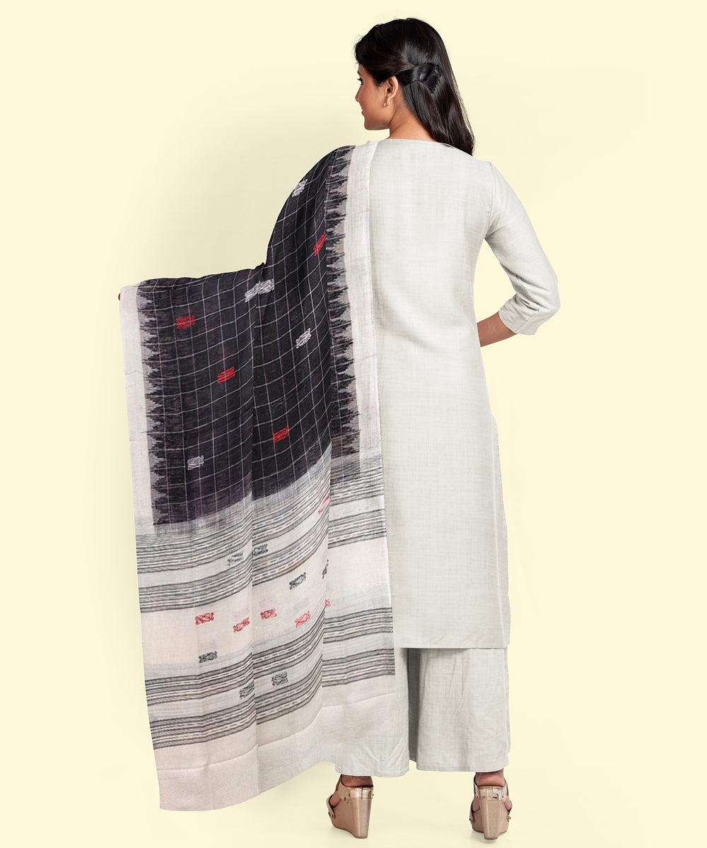 Black white handwoven cotton sambalpuri dupatta