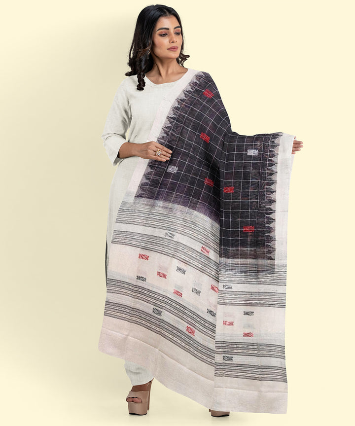 Black white handwoven cotton sambalpuri dupatta