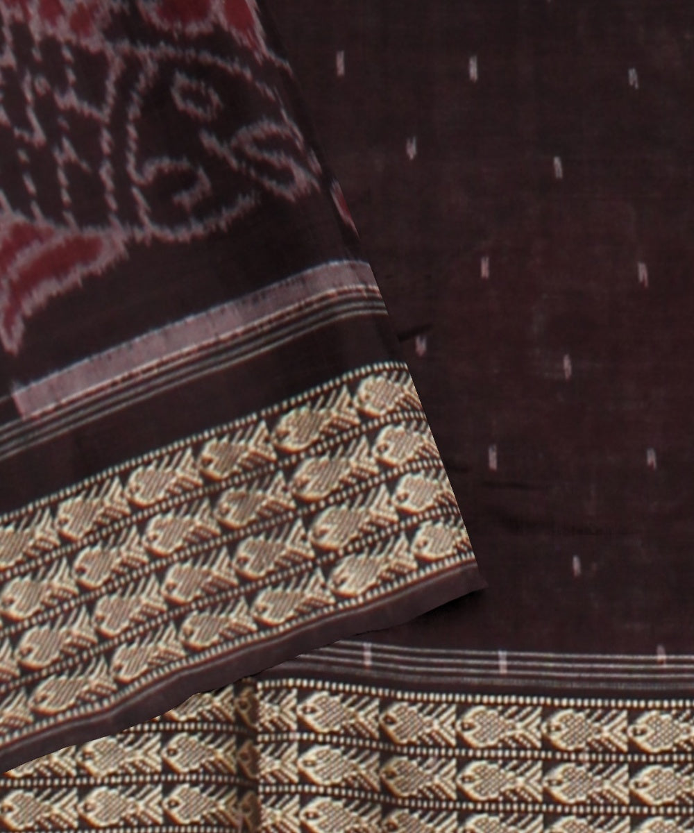 Grey coffee brown cotton handloom sambalpuri saree