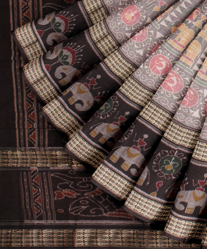 Grey coffee brown cotton handloom sambalpuri saree