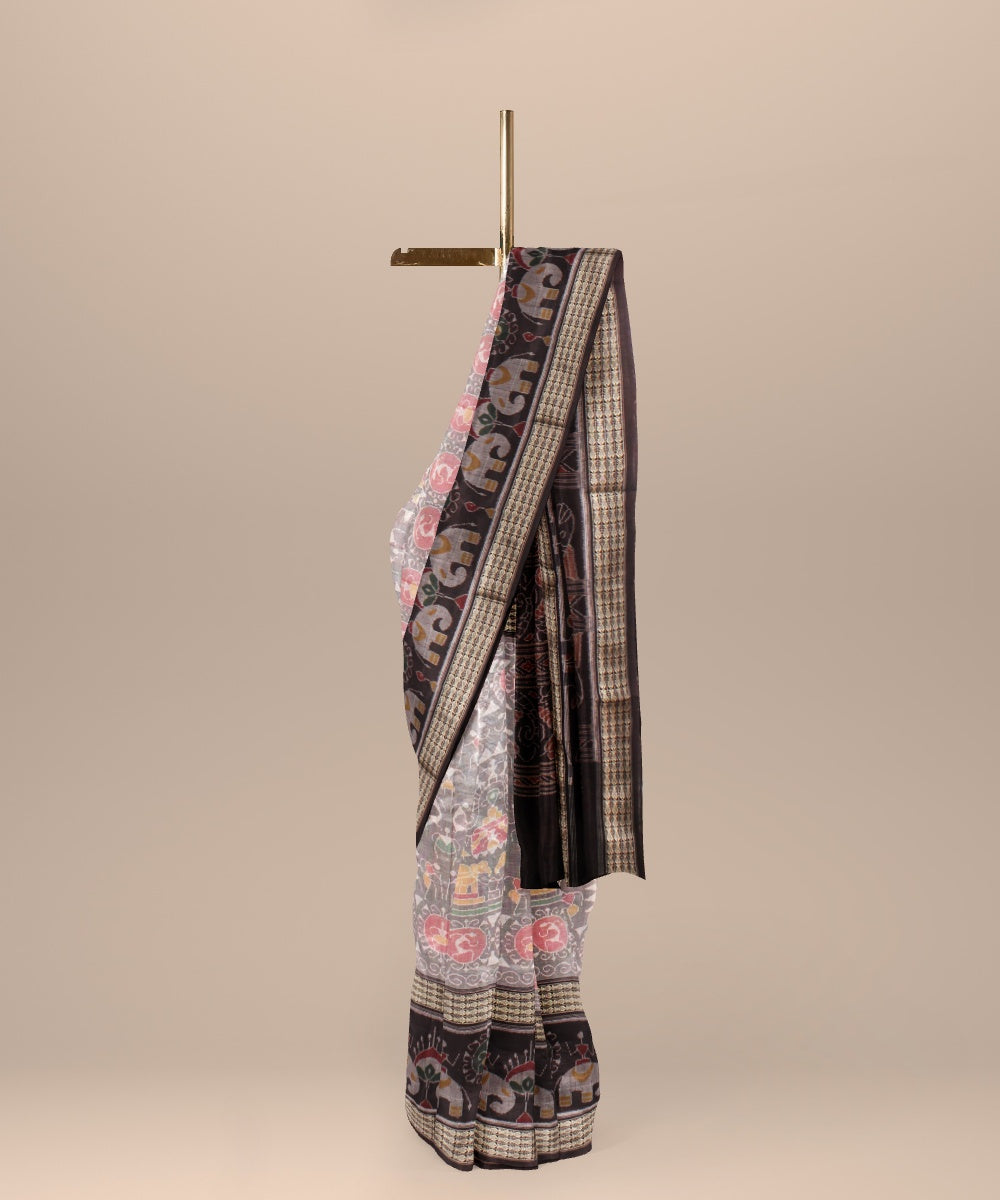 Grey coffee brown cotton handloom sambalpuri saree