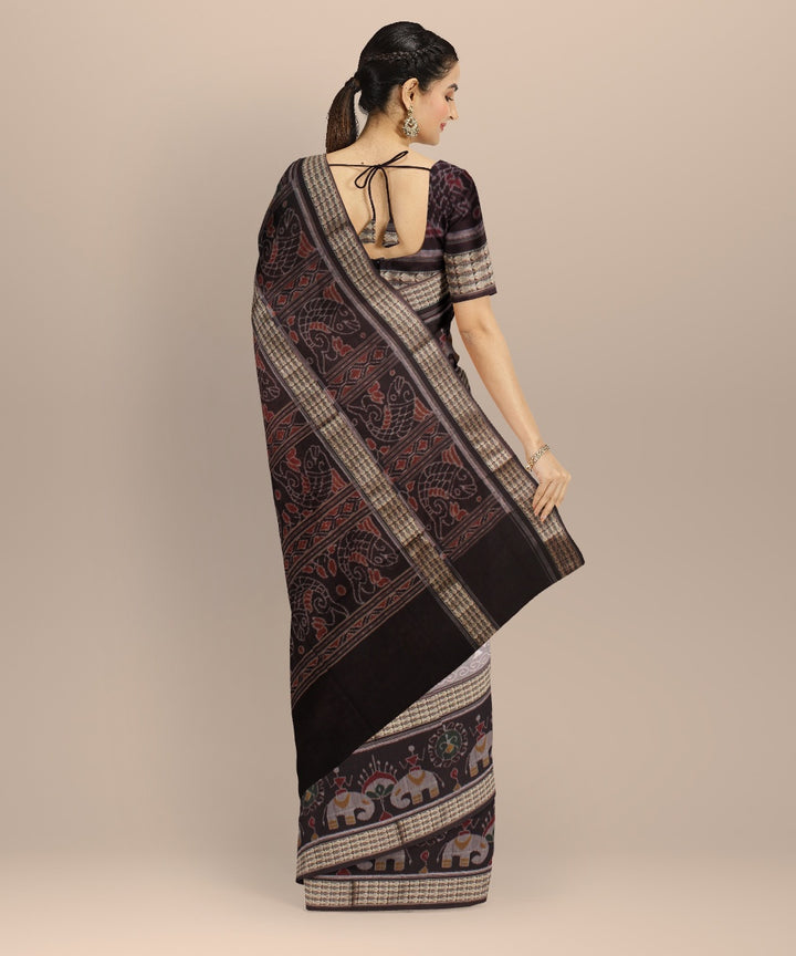 Grey coffee brown cotton handloom sambalpuri saree