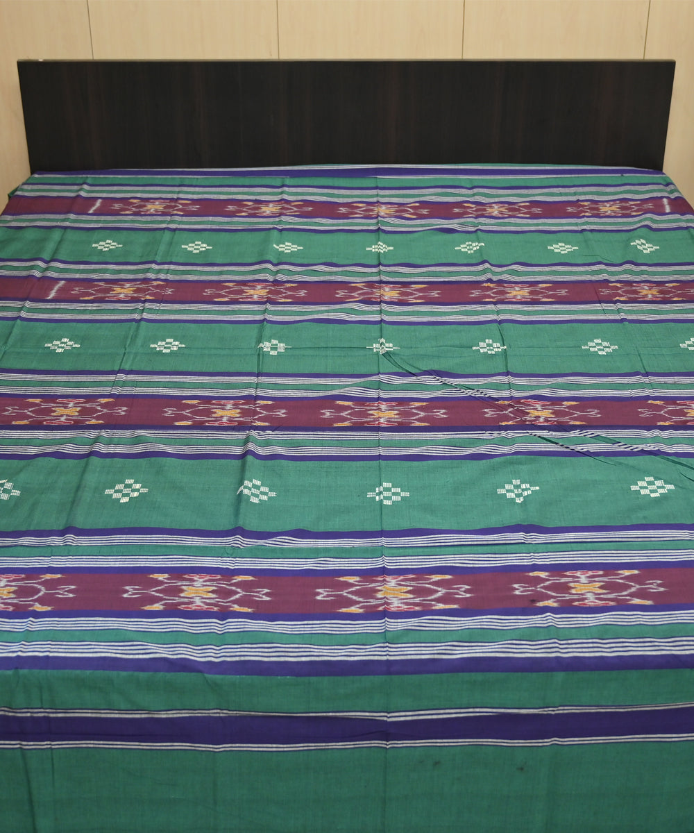 Dark green dark magenta handmade sambalpuri cotton bedsheet