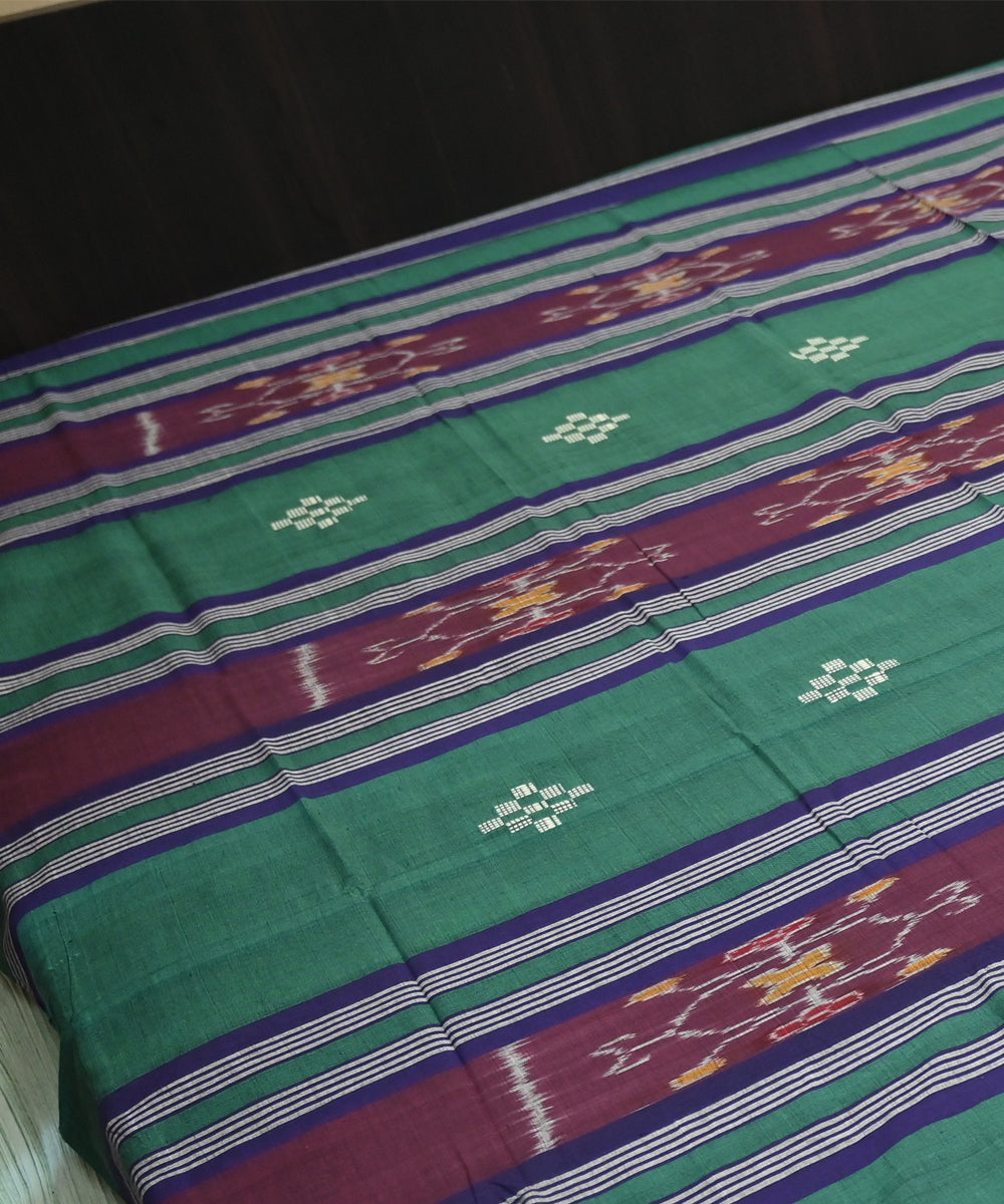 Dark green dark magenta handmade sambalpuri cotton bedsheet